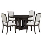 Set Tavolo da Pranzo Rotondo Allungabile, Espresso e Beige / Naturale e Beige, 4 Posti, 5 Pezzi