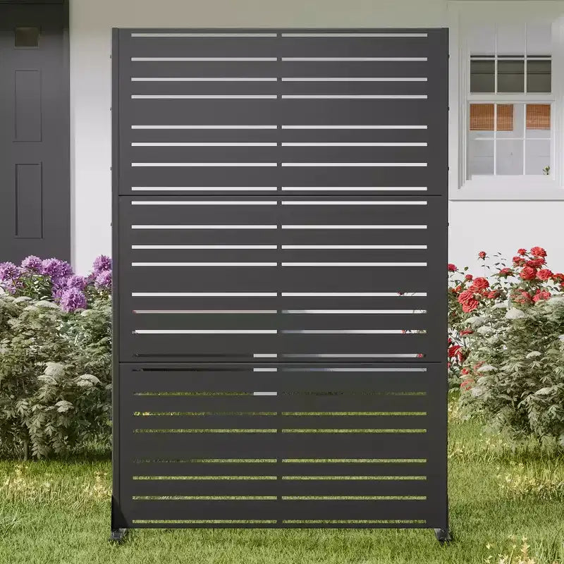 Paravento per la privacy in metallo a 6 pannelli a lamelle nere, 183 cm (H) x 119 cm (L), per 1 persona