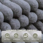Chaise longue in velluto a coste con pouf contenitore e 3 cuscini, monoposto, grigio/verde chiaro