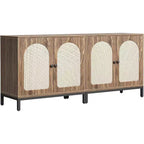 Madia in Rattan Marrone, Set da 2, con 4 Ante e Ripiano Regolabile