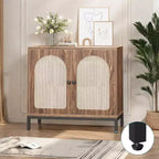 Madia in Rattan Marrone, Set da 2, con 4 Ante e Ripiano Regolabile