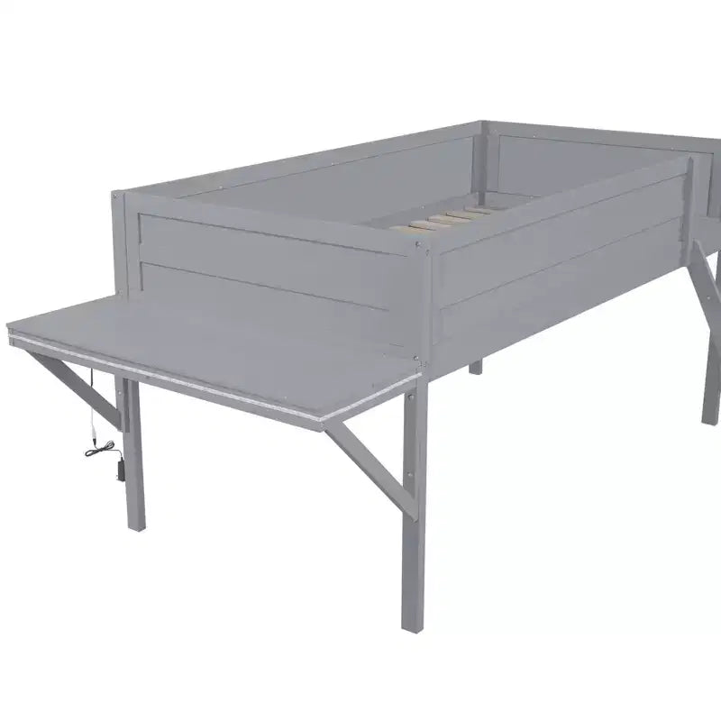 Letto a soppalco Grey Gaming con LED e scrivania, singolo/una piazza e mezza