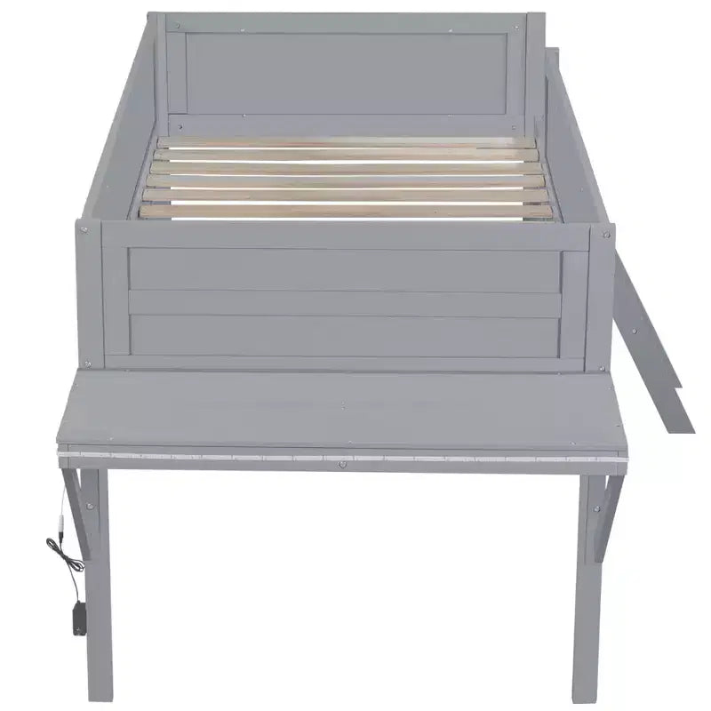 Letto a soppalco Grey Gaming con LED e scrivania, singolo/una piazza e mezza
