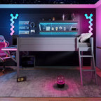 Letto a soppalco Grey Gaming con LED e scrivania, singolo/una piazza e mezza