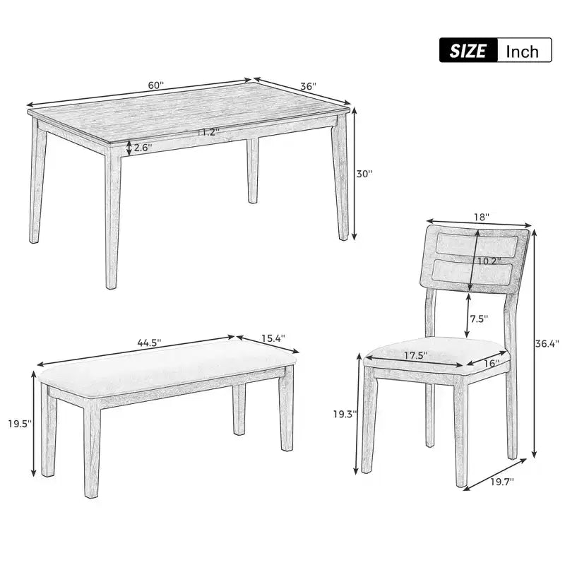 Set da pranzo 6 pezzi, grigio/naturale, imbottito, 6 posti