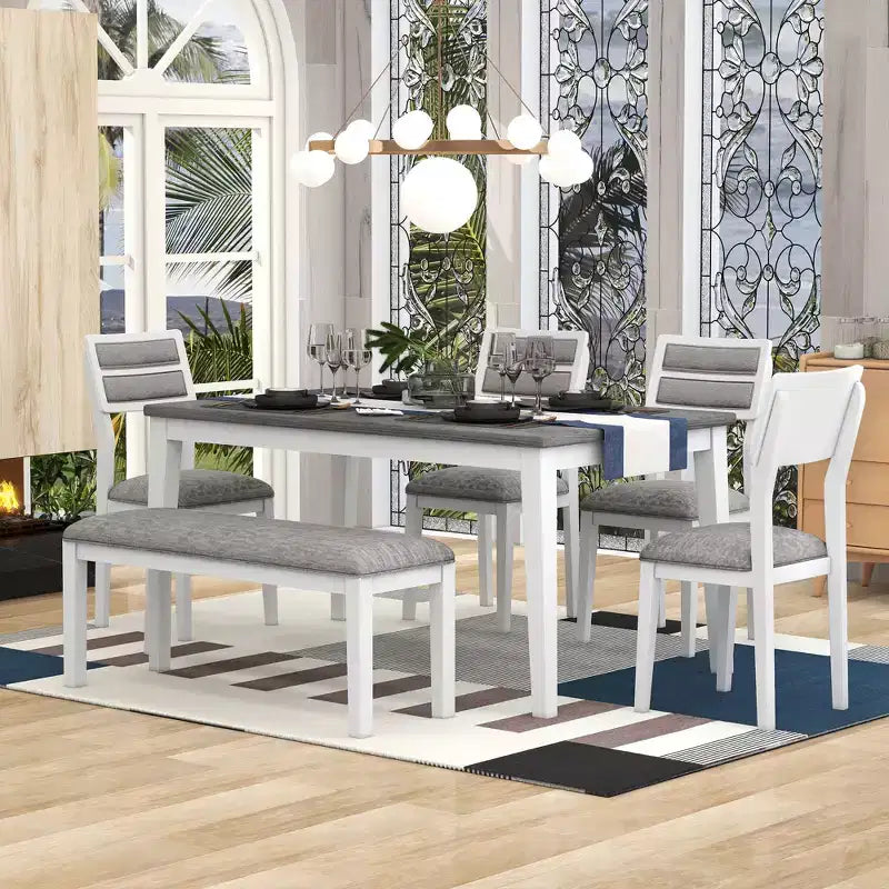 Set da pranzo 6 pezzi, grigio/naturale, imbottito, 6 posti