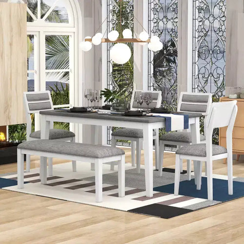 Set da pranzo 6 pezzi, grigio/naturale, imbottito, 6 posti