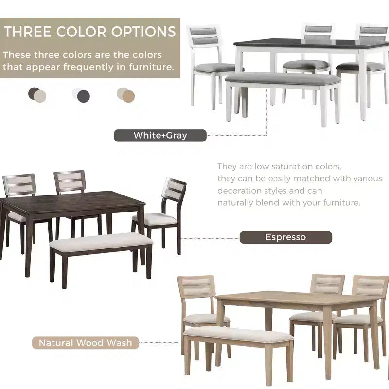 Set da pranzo 6 pezzi, grigio/naturale, imbottito, 6 posti