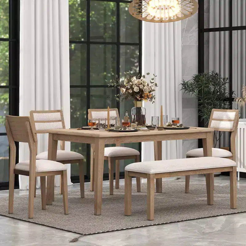 Set da pranzo 6 pezzi, grigio/naturale, imbottito, 6 posti