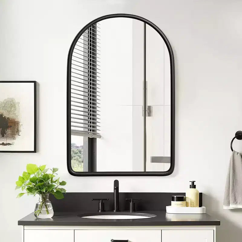 MAYEERTY 24 x 35.8in Modern Arch Bathroom Medicine Cabinets, Metal Framed Wall Mirror with Storage, Black