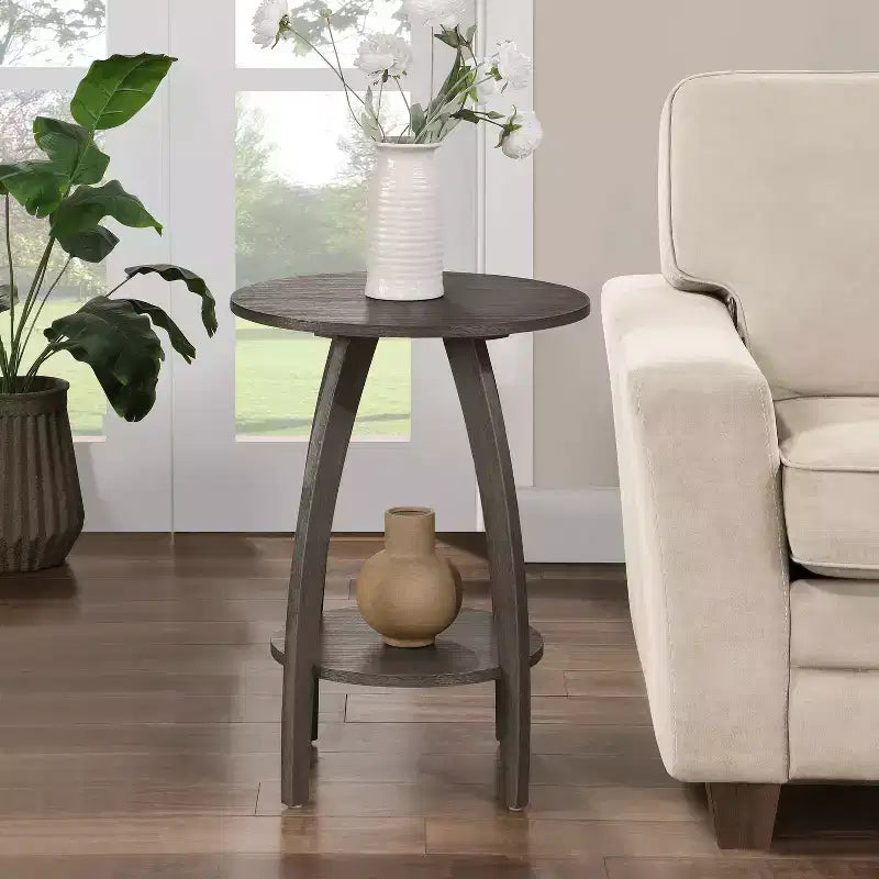 Tavolino Rettangolare Grigio a 2 Livelli, Stile Moderno di Metà Secolo, 1 Pezzo