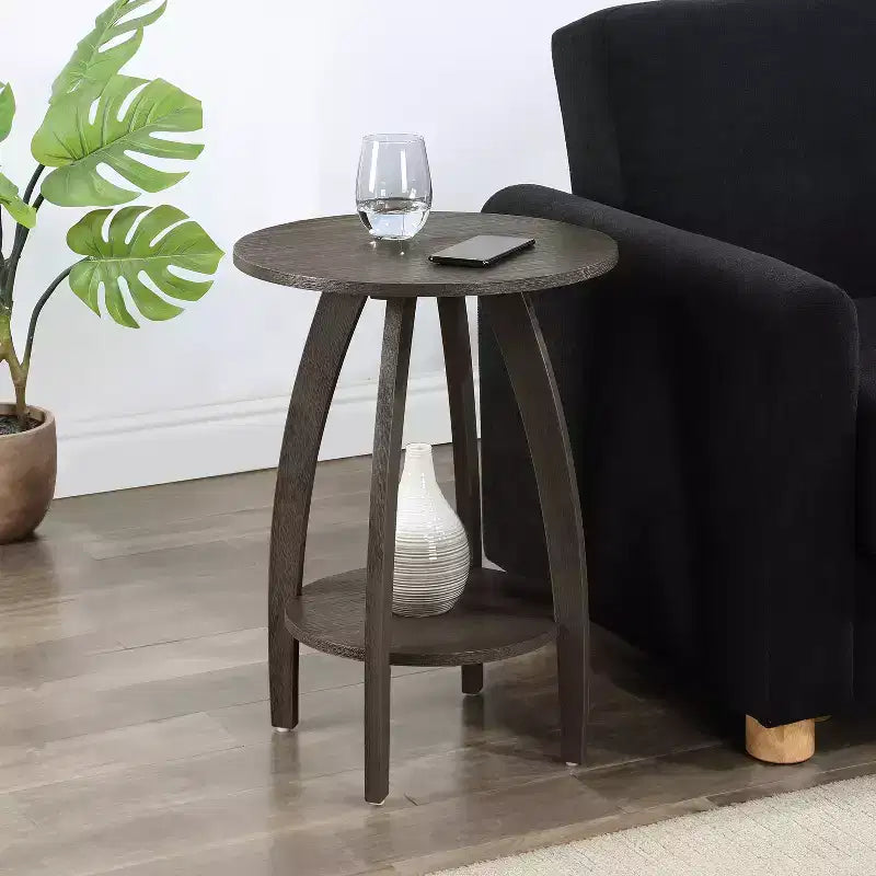 Tavolino Rettangolare Grigio a 2 Livelli, Stile Moderno di Metà Secolo, 1 Pezzo