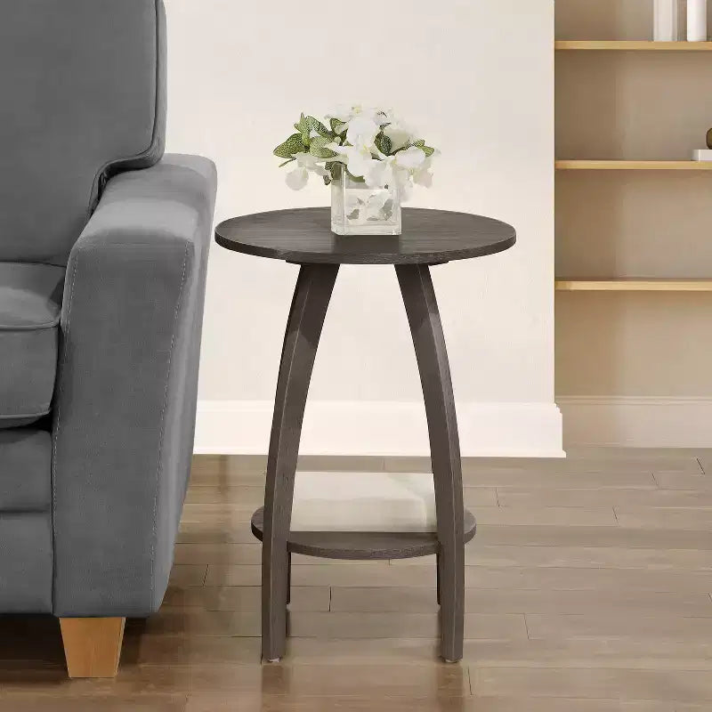 Tavolino Rettangolare Grigio a 2 Livelli, Stile Moderno di Metà Secolo, 1 Pezzo