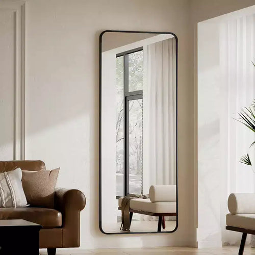 Specchio da pavimento a figura intera ad arco, Nero/Oro, 1 persona, 65" x 24"