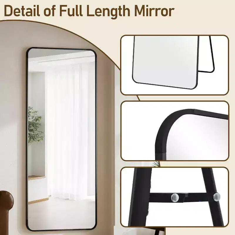 Specchio da pavimento a figura intera ad arco, Nero/Oro, 1 persona, 65" x 24"