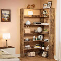 Coolmee 6 Tier Industrial Corner Bookshelf, L Shaped Bookcase with Baffles and Shelves, Large Storage Display Unit for Living Room, Home Office