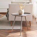 Tavolino tondo in metallo argento, stile moderno, singolo