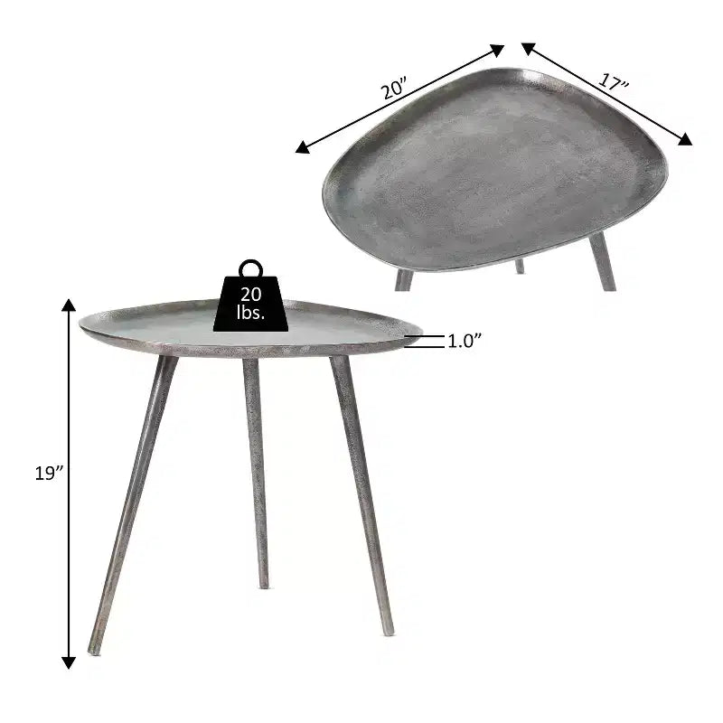 Tavolino tondo in metallo argento, stile moderno, singolo