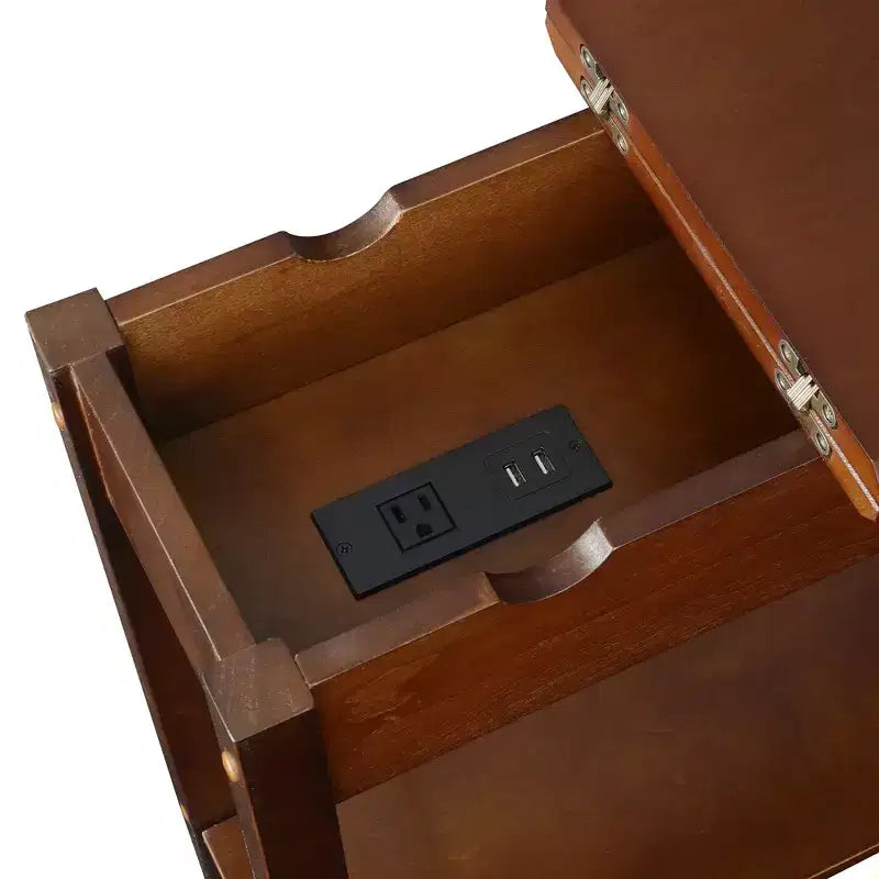 Tavolino finale con caricabatterie e coperchio ribaltabile, 2 prese e 2 porte USB, monoposto, marrone espresso