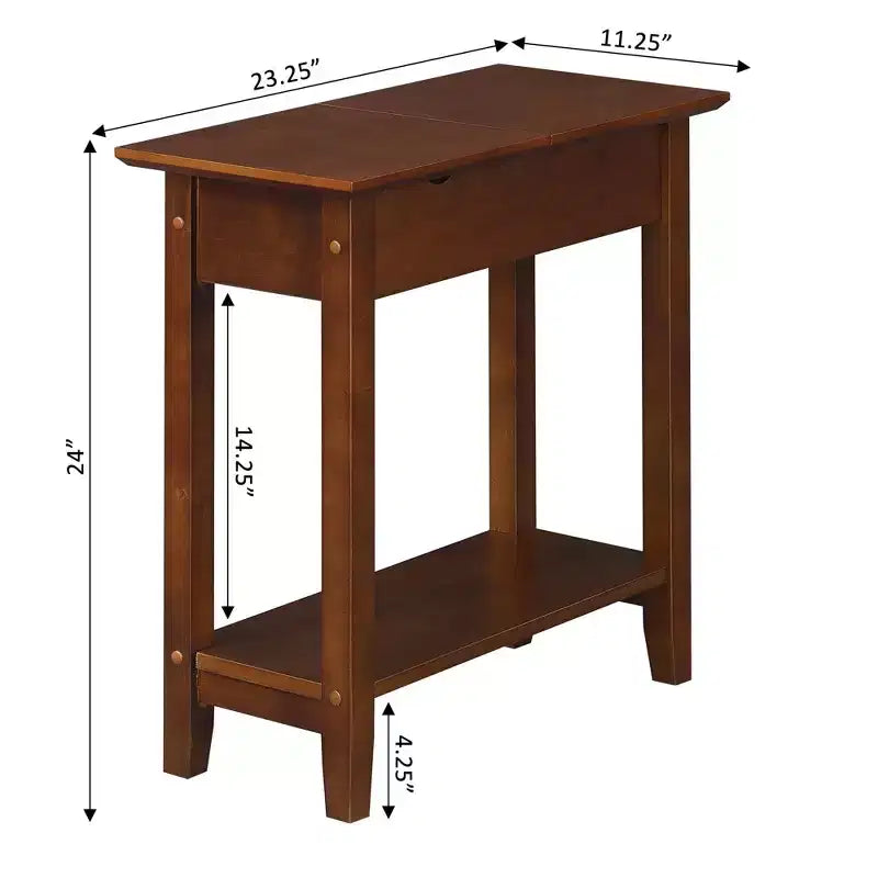 Tavolino finale con caricabatterie e coperchio ribaltabile, 2 prese e 2 porte USB, monoposto, marrone espresso
