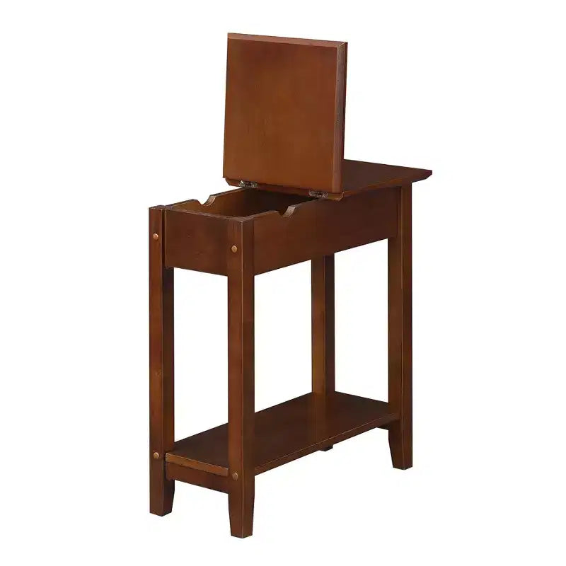 Tavolino finale con caricabatterie e coperchio ribaltabile, 2 prese e 2 porte USB, monoposto, marrone espresso