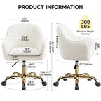Sedia girevole da ufficio in velluto beige, regolabile in altezza, 1 persona