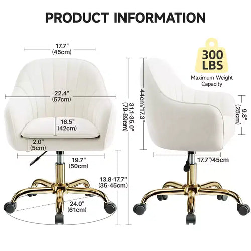Sedia girevole da ufficio in velluto beige, regolabile in altezza, 1 persona