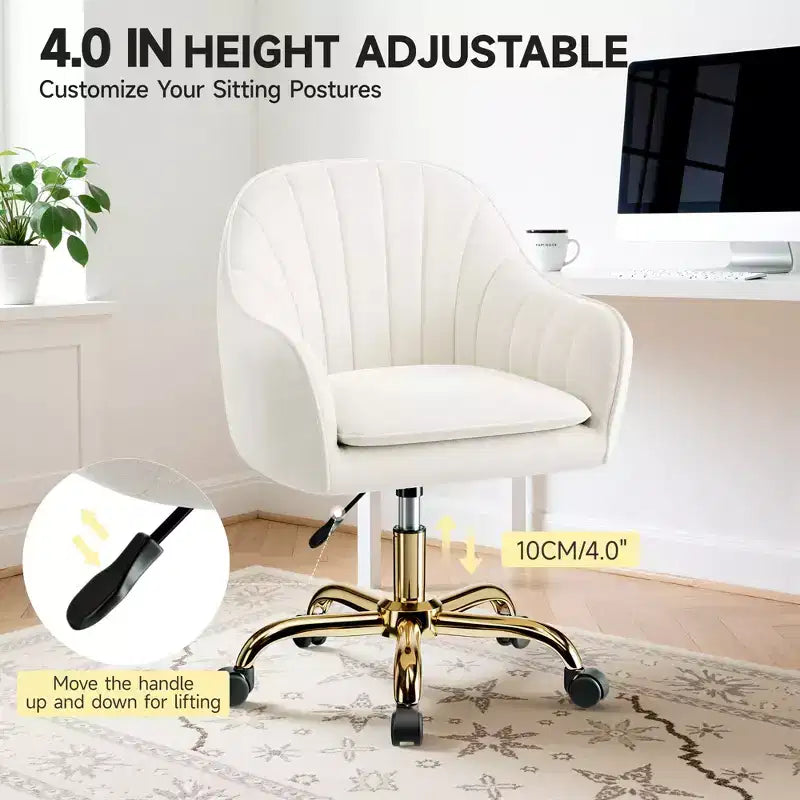 Sedia girevole da ufficio in velluto beige, regolabile in altezza, 1 persona