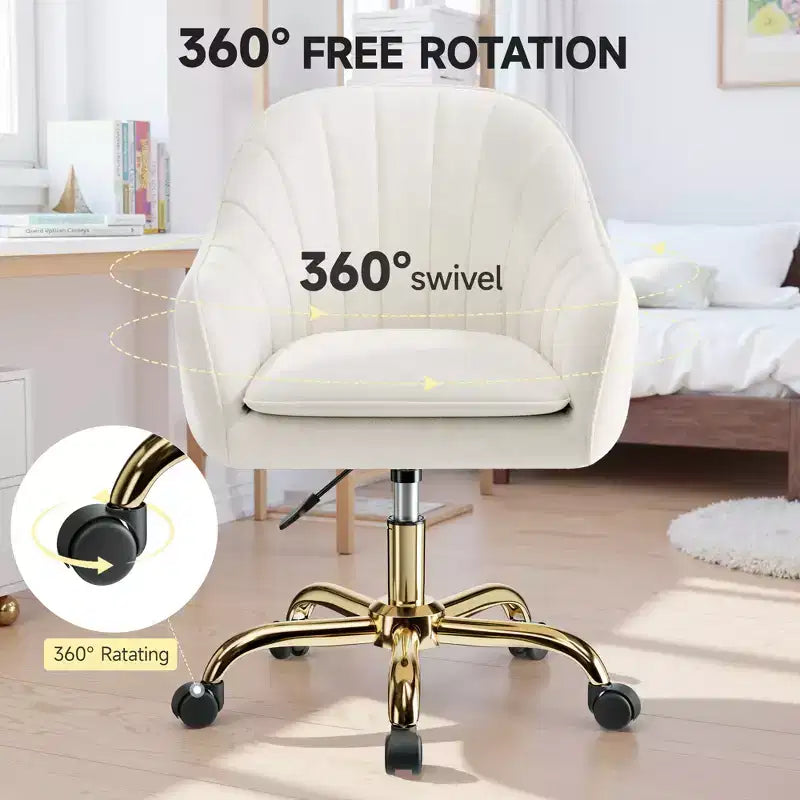 Sedia girevole da ufficio in velluto beige, regolabile in altezza, 1 persona