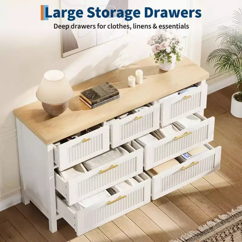 Cassettiera a 7 cassetti scanalata, colore bianco/legno – Utente singolo