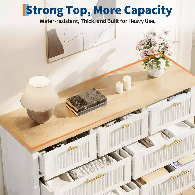 Cassettiera a 7 cassetti scanalata, colore bianco/legno – Utente singolo