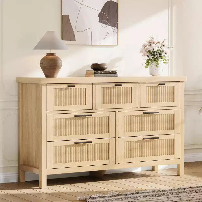 Cassettiera a 7 cassetti scanalata, colore bianco/legno – Utente singolo