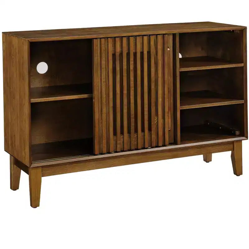 Credenza marrone scanalata a 2 ante, stile Mid-Century, assemblaggio 1 persona