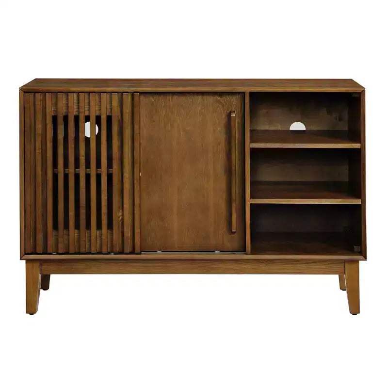 Credenza marrone scanalata a 2 ante, stile Mid-Century, assemblaggio 1 persona