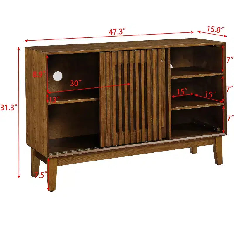 Credenza marrone scanalata a 2 ante, stile Mid-Century, assemblaggio 1 persona