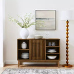 Credenza marrone scanalata a 2 ante, stile Mid-Century, assemblaggio 1 persona
