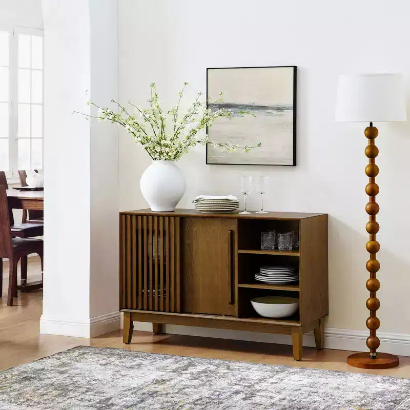 Credenza marrone scanalata a 2 ante, stile Mid-Century, assemblaggio 1 persona