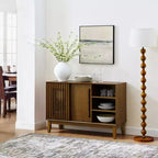 Credenza marrone scanalata a 2 ante, stile Mid-Century, assemblaggio 1 persona