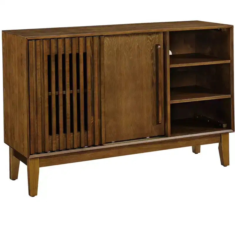 Credenza marrone scanalata a 2 ante, stile Mid-Century, assemblaggio 1 persona
