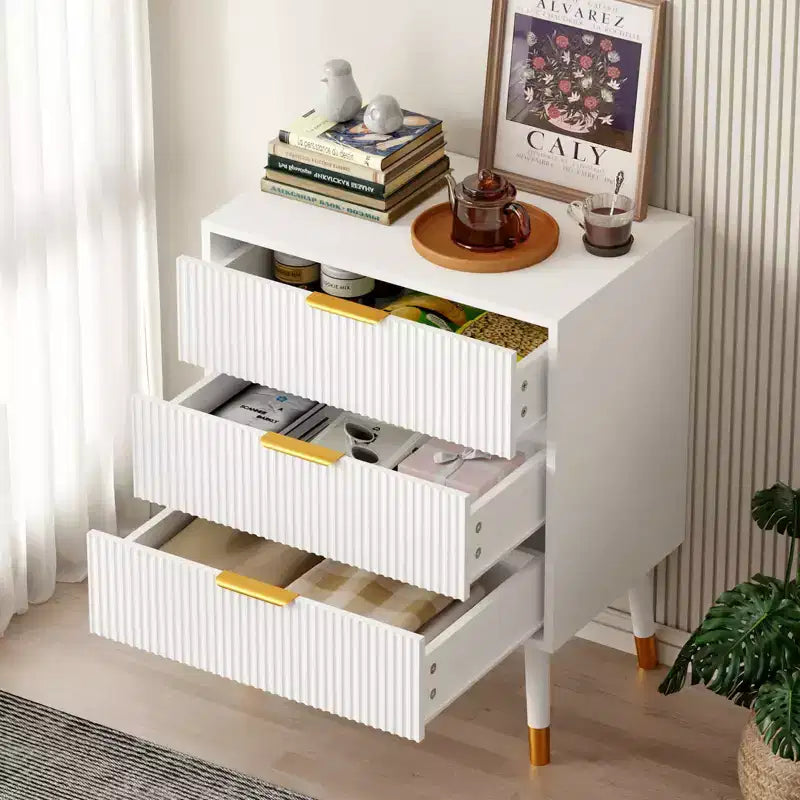 Comò a 3 cassetti a coste bianco e nero, cassettiera singola per camera da letto o soggiorno