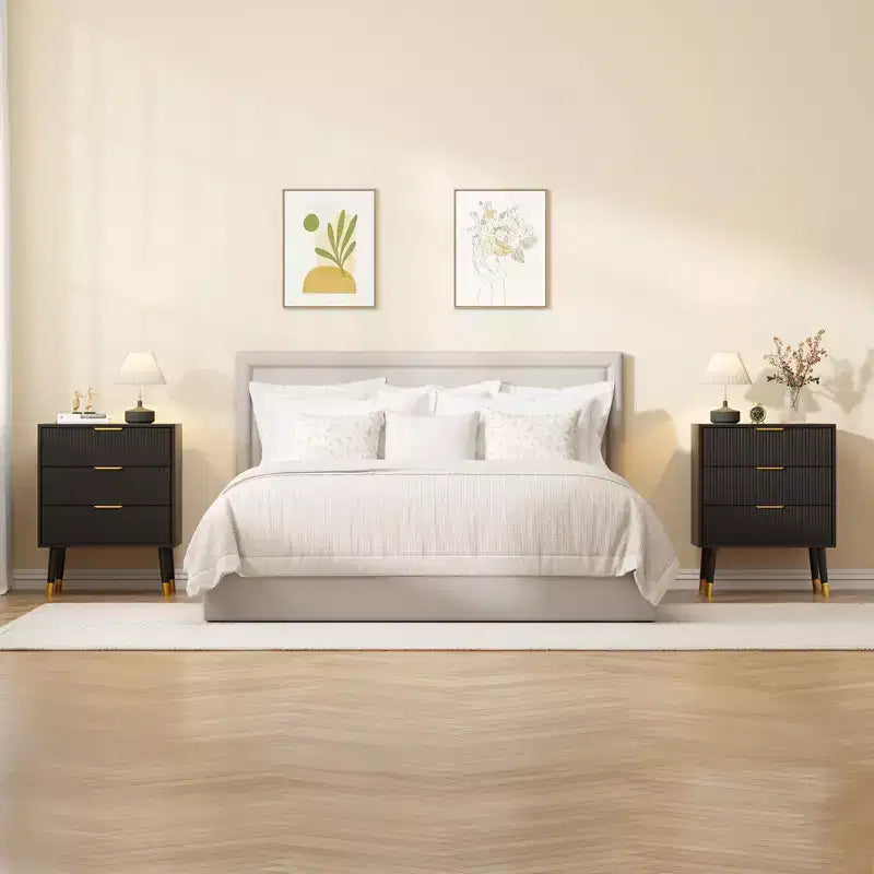 Comò a 3 cassetti a coste bianco e nero, cassettiera singola per camera da letto o soggiorno