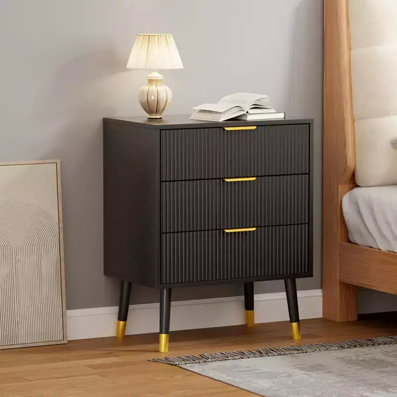 Comò a 3 cassetti a coste bianco e nero, cassettiera singola per camera da letto o soggiorno