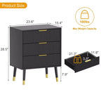 Comò a 3 cassetti a coste bianco e nero, cassettiera singola per camera da letto o soggiorno
