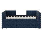 Divano letto gemello imbottito beige / blu scuro / grigio con letto estraibile e cassetti contenitore, per 1 persona