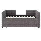 Divano letto gemello imbottito beige / blu scuro / grigio con letto estraibile e cassetti contenitore, per 1 persona