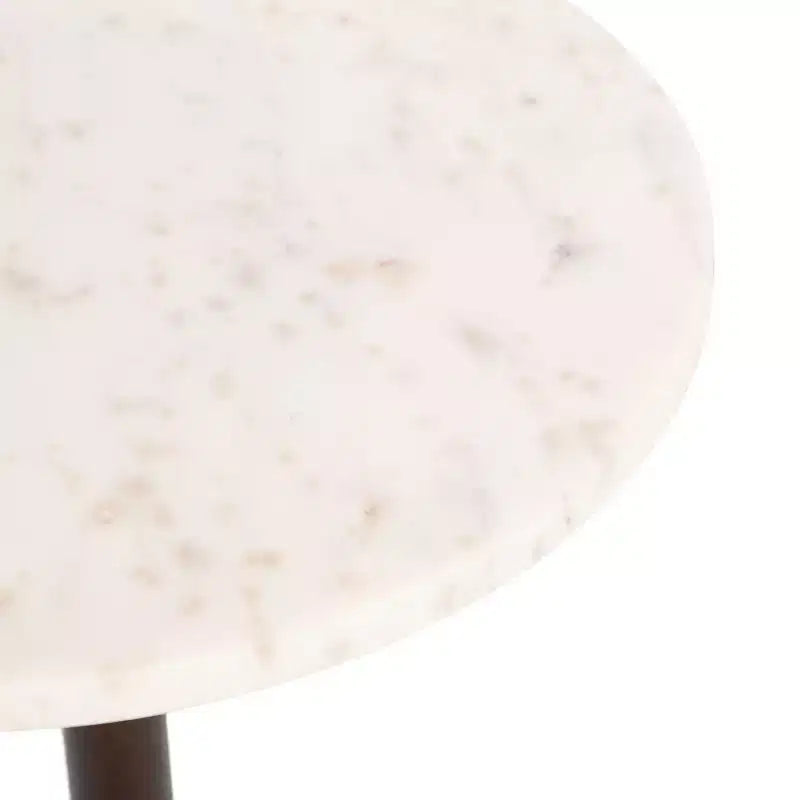 Tavolino/Tavolo d'Appoggio Tondo con Piedistallo, Piano in Marmo Bianco/Beige, 1 Pezzo