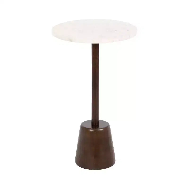 Tavolino/Tavolo d'Appoggio Tondo con Piedistallo, Piano in Marmo Bianco/Beige, 1 Pezzo