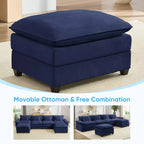 Divano componibile a U con 2 pouf, 6 posti, beige / blu scuro / grigio scuro / grigio chiaro