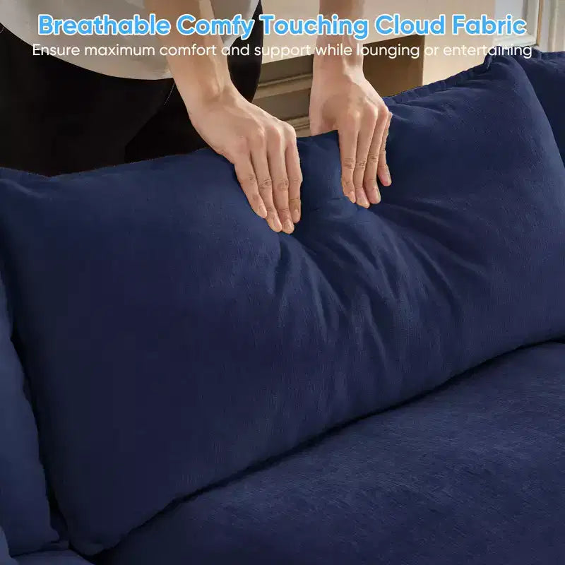 Divano componibile a U con 2 pouf, 6 posti, beige / blu scuro / grigio scuro / grigio chiaro