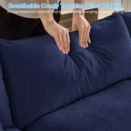 Divano componibile a U con 2 pouf, 6 posti, beige / blu scuro / grigio scuro / grigio chiaro